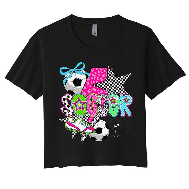 Preppy Soccer Coquette Checkered Star Mama Women's Crop Top Tee