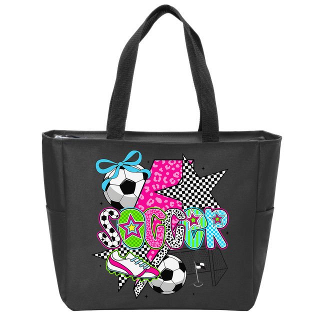 Preppy Soccer Coquette Checkered Star Mama Zip Tote Bag