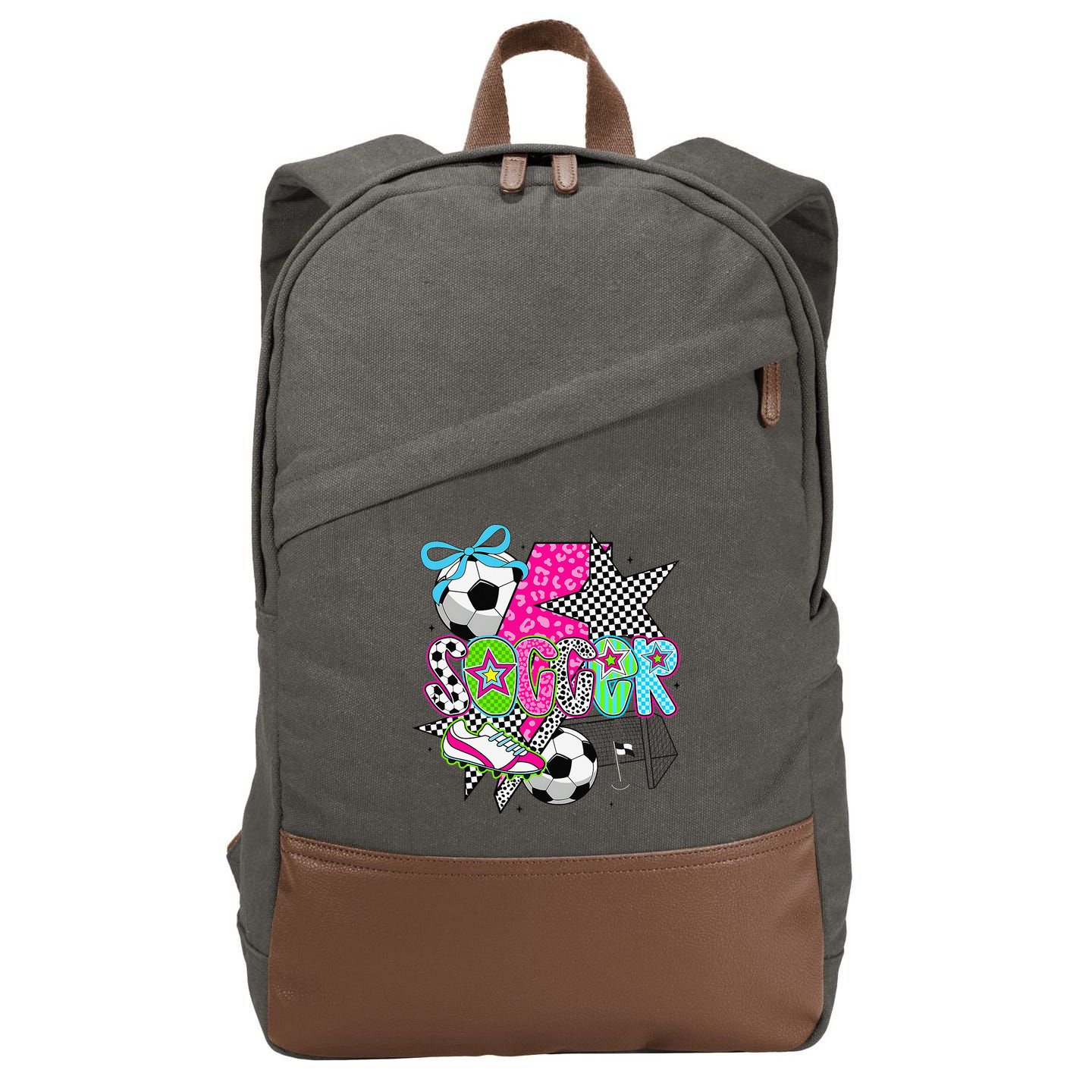Preppy Soccer Coquette Checkered Star Mama Cotton Canvas Backpack
