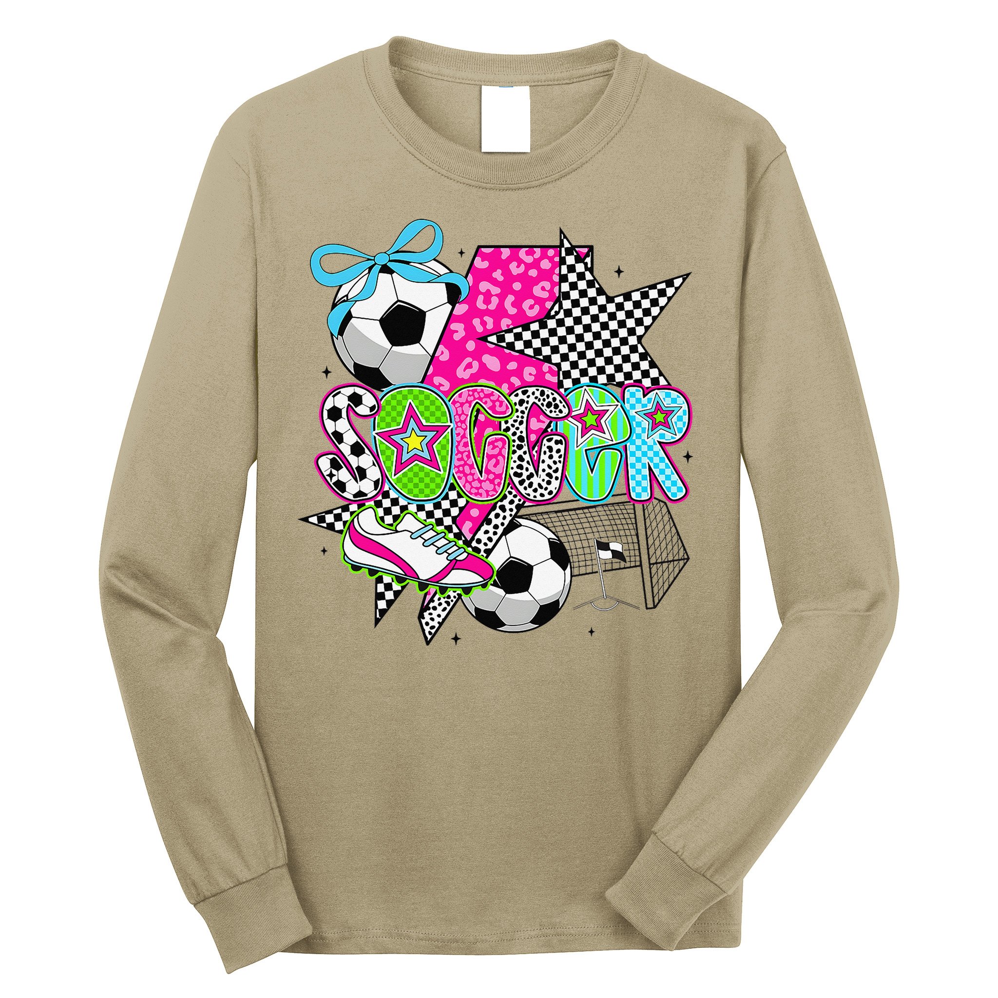 Preppy Soccer Coquette Checkered Star Mama Long Sleeve Shirt