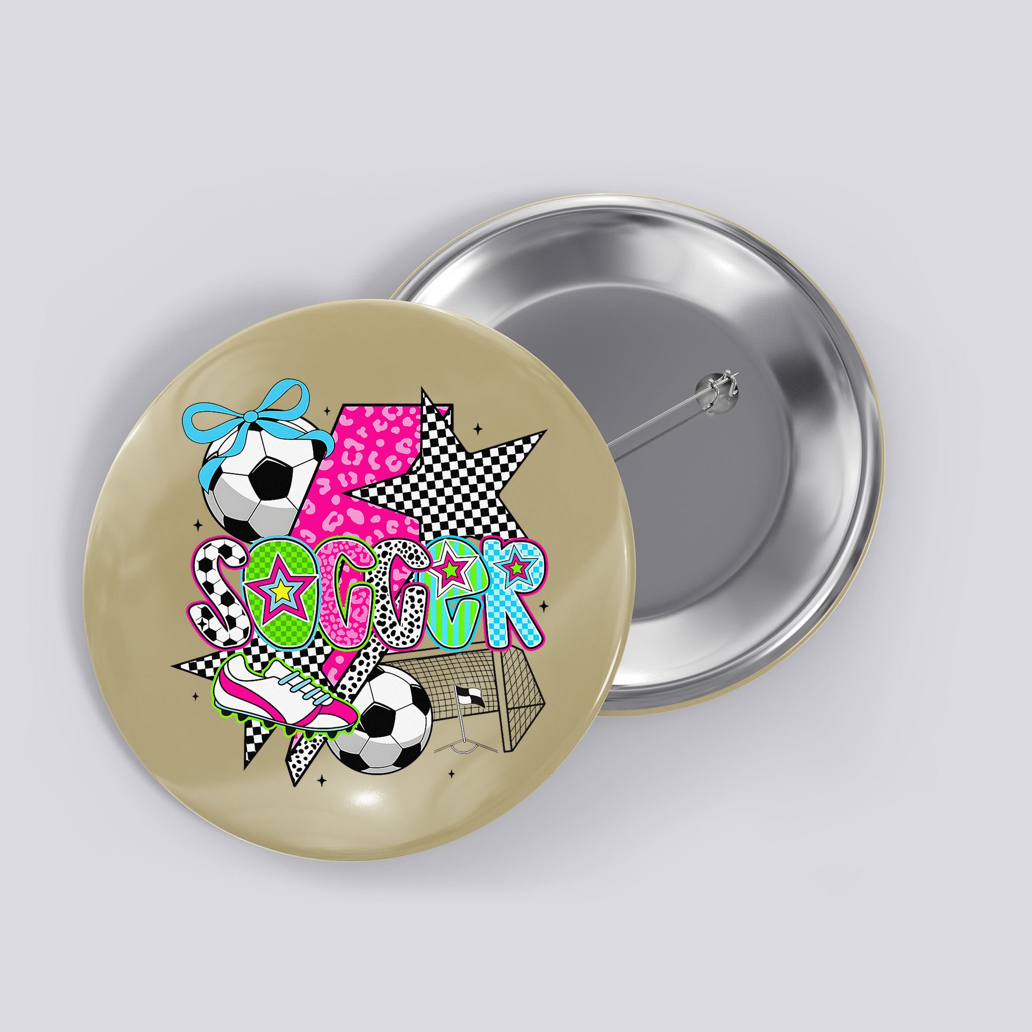 Preppy Soccer Coquette Checkered Star Mama Button