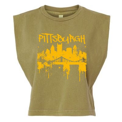 Pittsburgh Steel City Skyline Garment-Dyed Women's Muscle Tee