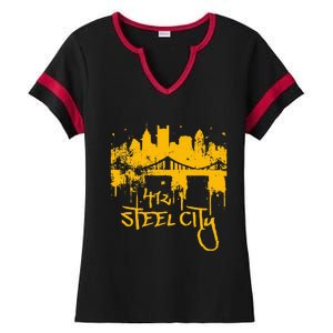 Pittsburgh Steel City Skyline Ladies Halftime Notch Neck Tee