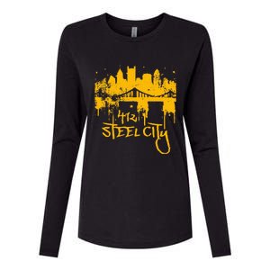 Pittsburgh Steel City Skyline Womens Cotton Relaxed Long Sleeve T-Shirt