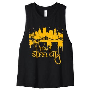 Pittsburgh Steel City Skyline Women's Racerback Cropped Tank