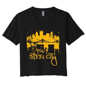 Pittsburgh Steel City Skyline Women's Crop Top Tee