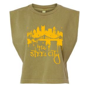 Pittsburgh Steel City Skyline Garment-Dyed Women's Muscle Tee