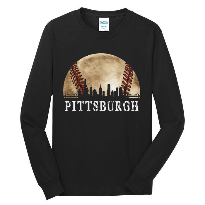 Pittsburgh Skyline City Vintage Baseball Lover Tall Long Sleeve T-Shirt