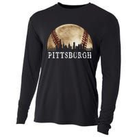 Pittsburgh Skyline City Vintage Baseball Lover Cooling Performance Long Sleeve Crew