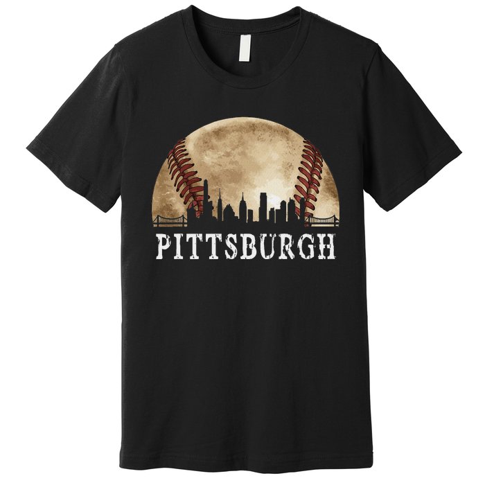 Pittsburgh Skyline City Vintage Baseball Lover Premium T-Shirt