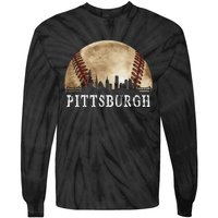 Pittsburgh Skyline City Vintage Baseball Lover Tie-Dye Long Sleeve Shirt