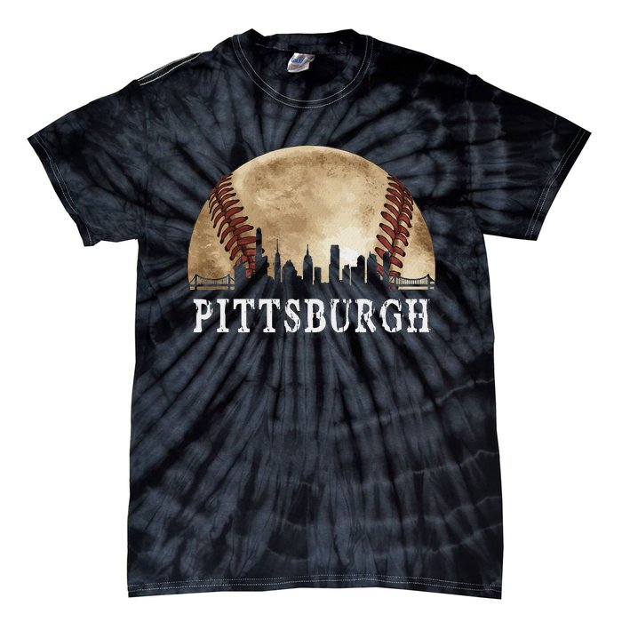 Pittsburgh Skyline City Vintage Baseball Lover Tie-Dye T-Shirt