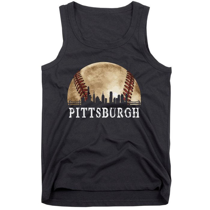 Pittsburgh Skyline City Vintage Baseball Lover Tank Top