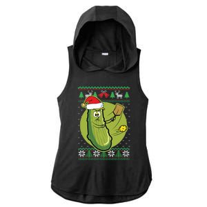 Pickleball Santa Claus Ugly Christmas Pattern Funny Gift Ladies PosiCharge Tri-Blend Wicking Draft Hoodie Tank