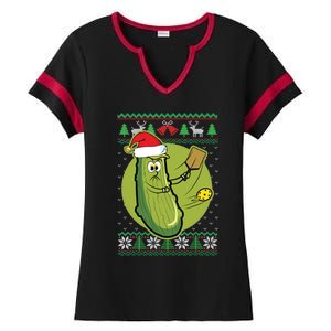 Pickleball Santa Claus Ugly Christmas Pattern Funny Gift Ladies Halftime Notch Neck Tee