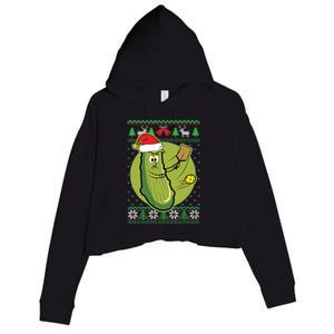 Pickleball Santa Claus Ugly Christmas Pattern Funny Gift Crop Fleece Hoodie