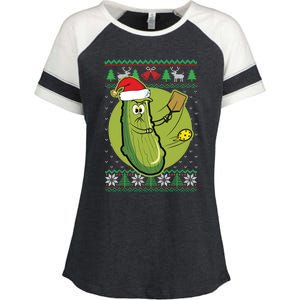 Pickleball Santa Claus Ugly Christmas Pattern Funny Gift Enza Ladies Jersey Colorblock Tee