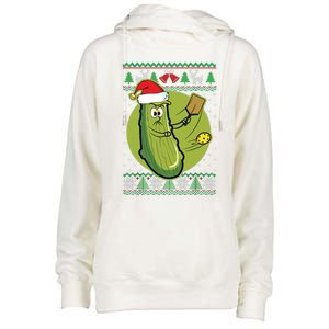 Pickleball Santa Claus Ugly Christmas Pattern Funny Gift Womens Funnel Neck Pullover Hood