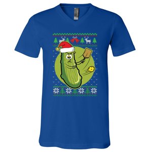 Pickleball Santa Claus Ugly Christmas Pattern Funny Gift V-Neck T-Shirt