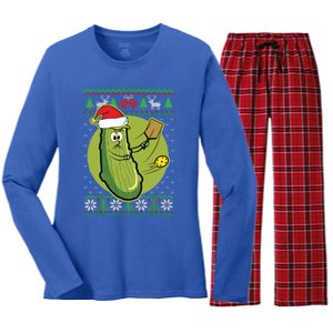 Pickleball Santa Claus Ugly Christmas Pattern Funny Gift Women's Long Sleeve Flannel Pajama Set 