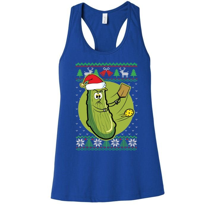 Pickleball Santa Claus Ugly Christmas Pattern Funny Gift Women's Racerback Tank