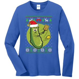 Pickleball Santa Claus Ugly Christmas Pattern Funny Gift Ladies Long Sleeve Shirt