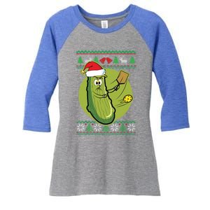 Pickleball Santa Claus Ugly Christmas Pattern Funny Gift Women's Tri-Blend 3/4-Sleeve Raglan Shirt