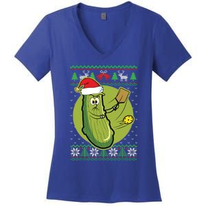 Pickleball Santa Claus Ugly Christmas Pattern Funny Gift Women's V-Neck T-Shirt