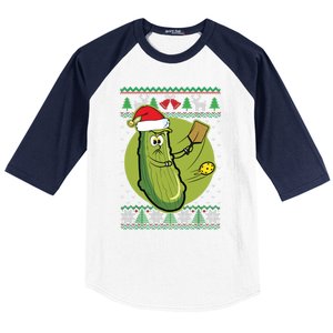 Pickleball Santa Claus Ugly Christmas Pattern Funny Gift Baseball Sleeve Shirt