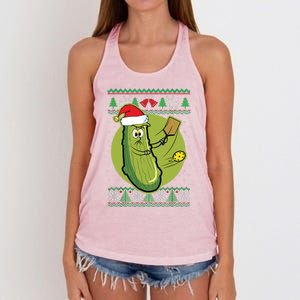 Pickleball Santa Claus Ugly Christmas Pattern Funny Gift Women's Knotted Racerback Tank