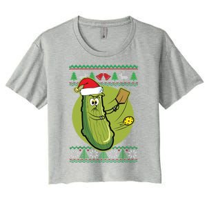 Pickleball Santa Claus Ugly Christmas Pattern Funny Gift Women's Crop Top Tee