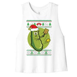 Pickleball Santa Claus Ugly Christmas Pattern Funny Gift Women's Racerback Cropped Tank