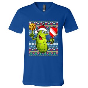 Pickleball Santa Claus Ugly Christmas Pattern Gift V-Neck T-Shirt