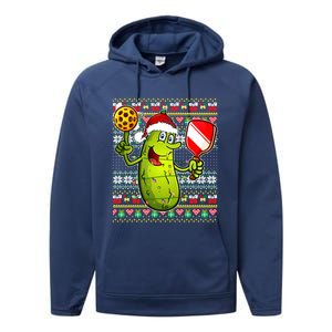 Pickleball Santa Claus Ugly Christmas Pattern Gift Performance Fleece Hoodie