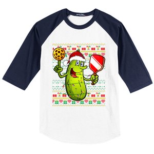 Pickleball Santa Claus Ugly Christmas Pattern Gift Baseball Sleeve Shirt