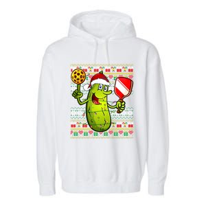 Pickleball Santa Claus Ugly Christmas Pattern Gift Garment-Dyed Fleece Hoodie