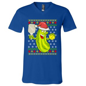 Pickleball Santa Claus Ugly Christmas Pattern Gift V-Neck T-Shirt