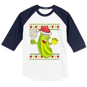 Pickleball Santa Claus Ugly Christmas Pattern Gift Baseball Sleeve Shirt