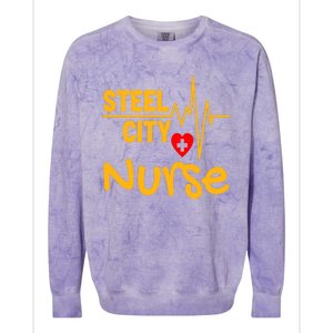 Pittsburgh Steel City Nurse Heartbeat Love Health Care Great Gift Colorblast Crewneck Sweatshirt