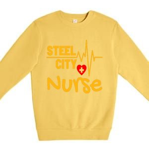 Pittsburgh Steel City Nurse Heartbeat Love Health Care Great Gift Premium Crewneck Sweatshirt