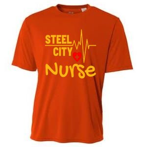 Pittsburgh Steel City Nurse Heartbeat Love Health Care Great Gift Cooling Performance Crew T-Shirt