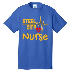 Pittsburgh Steel City Nurse Heartbeat Love Health Care Great Gift Tall T-Shirt