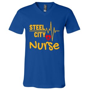 Pittsburgh Steel City Nurse Heartbeat Love Health Care Great Gift V-Neck T-Shirt