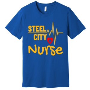 Pittsburgh Steel City Nurse Heartbeat Love Health Care Great Gift Premium T-Shirt