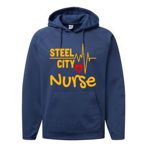 Pittsburgh Steel City Nurse Heartbeat Love Health Care Great Gift Performance Fleece Hoodie