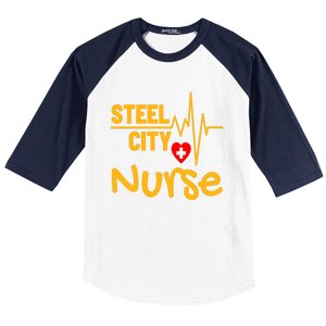 Pittsburgh Steel City Nurse Heartbeat Love Health Care Great Gift Baseball Sleeve Shirt