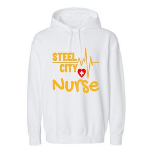 Pittsburgh Steel City Nurse Heartbeat Love Health Care Great Gift Garment-Dyed Fleece Hoodie