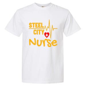 Pittsburgh Steel City Nurse Heartbeat Love Health Care Great Gift Garment-Dyed Heavyweight T-Shirt