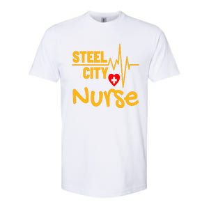 Pittsburgh Steel City Nurse Heartbeat Love Health Care Great Gift Softstyle CVC T-Shirt