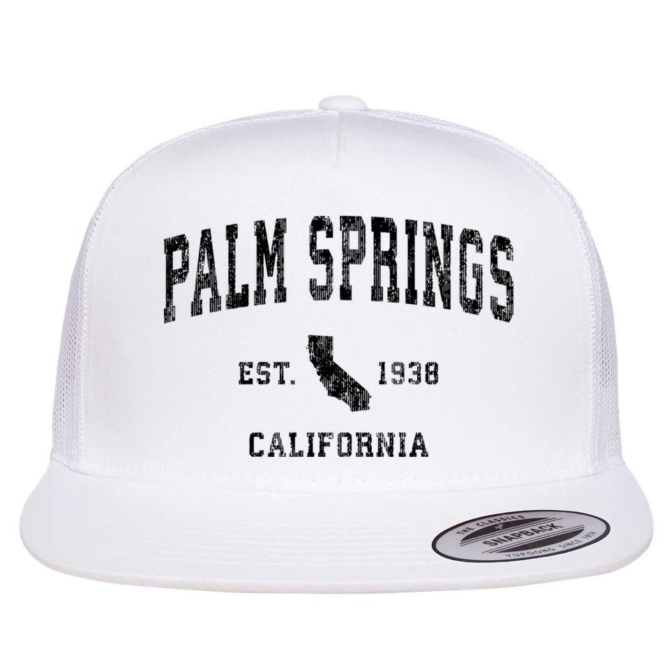 Palm Springs California Ca Vintage Established Athletic Sports Design Flat Bill Trucker Hat